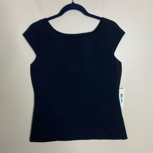 NWT Eliza J Ribbed Cap Sleeve Stretchy Top size Large black capsule office